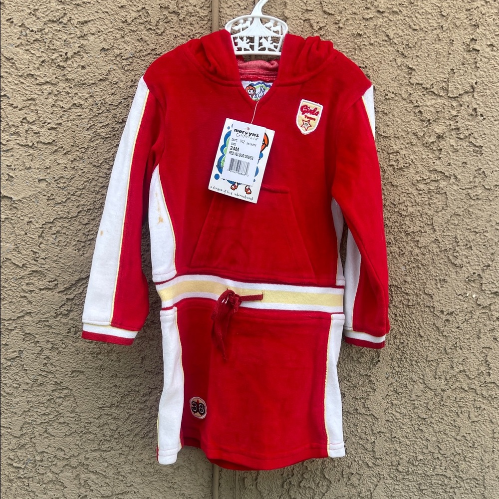 Vintage No Kidding Baby Dress Red and White Hoodie Sz 24M NEW